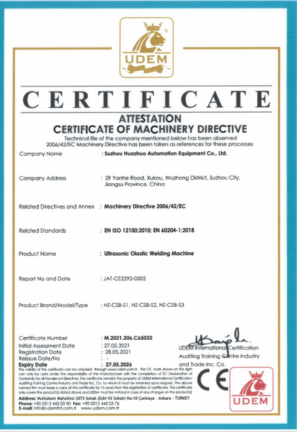 Chine Suzhou Huazhuo automation equipment Co., Ltd certifications